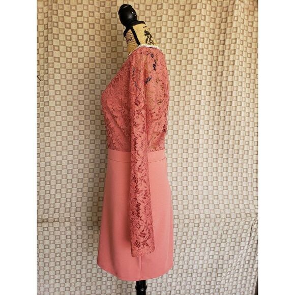 Women's Dress Long Sleeve Lace Stretch Bodycon Mini Dress Marsala Large NWT - Picture 9 of 10